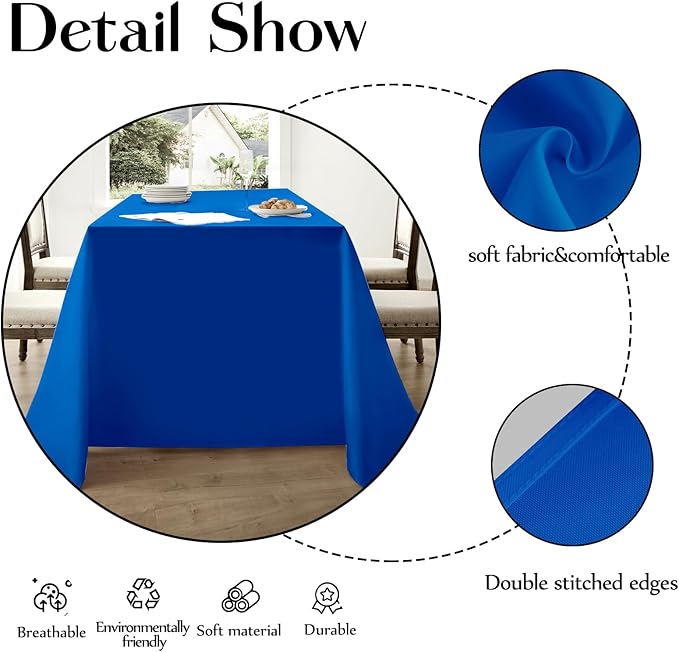 Rectangle Tablecloths 60x120 Inch 2 Pack Royal Blue Tablecloth for 6ft Washable Decorative Linen Polyester Table Cloths for 8ft Dining Table Banquets Buffet Parties and Wedding