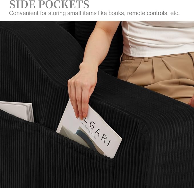 MeMoreCool Convertible Sofa Bed, Pull Out Loveseat Sofa Sleeper Couch for Bedroom Living Room Lounge, 2 in 1 Small Couch Bed with Pillow, Foldable Love Seat Futon Corduroy Black