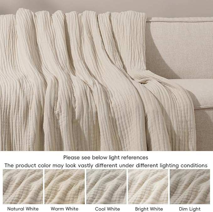 PHF Cooling Muslin Blanket Queen Size 90"x80", 6-Layer Lightweight Gauze Blanket Made from 35% Rayon Derived from Bamboo & 65% Cotton, Breathable & Ultra Soft Cozy, Aesthetic Home Decor, French Oak