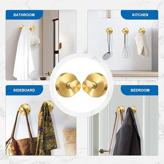 Gold Suction Cup Hooks for Shower, Heavy Duty Wreaths Hangers for Glass Door Window, Bathroom Towel Robe Suction Cup Hook, No Drill Holder on Smooth Wall, Mirror, Tile for Home (2, Gold)