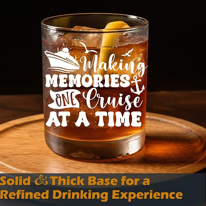 Cruise Lovers Gifts Old Fashioned Whiskey Glasses, Cruising Gifts for Traveller, Making Memories One Cruise at a Time 10 oz Rocks Barware Cup for Cocktail Drinks Scotch Bourbon Liquor