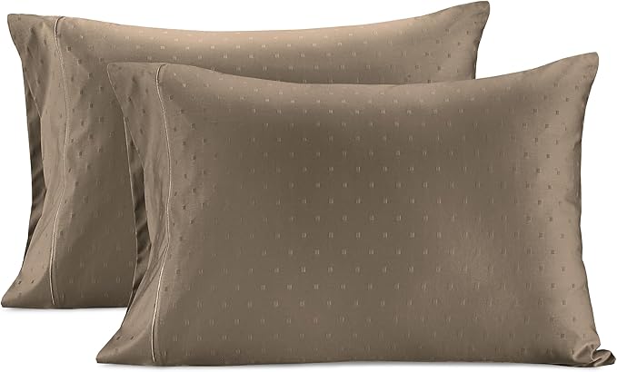 LANE LINEN 100% Egyptian Cotton Twin XL Sheets Set, Soft & Comfy Thick Fully Elasticized Mercerized Cotton Sheets Extra Large Twin Sheets, No Pill Fade Resistant Elegant Jaquard Swiss Dot - Taupe