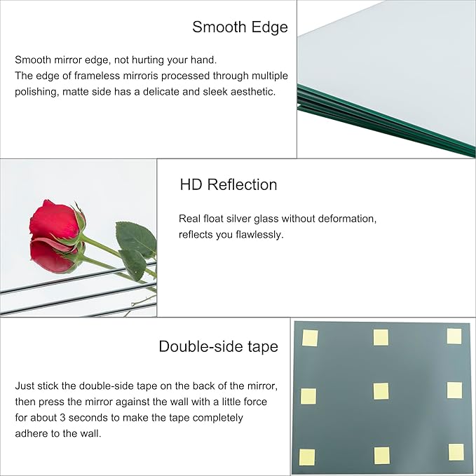Ruomeng Gym Mirror Tiles, 12 Pcs, 10" x 12", Frameless, Wall-Mounted, Modern Home Gym, Bedroom, Door Mirror