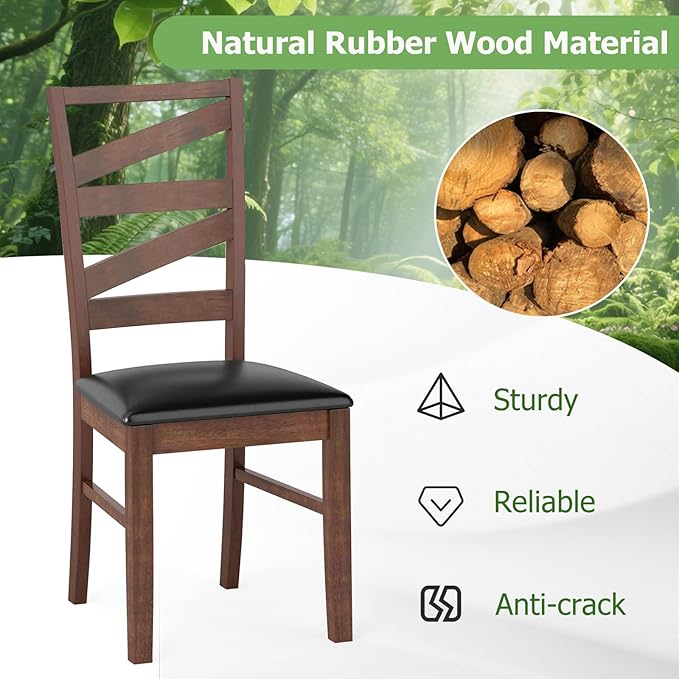 GOFLAME Wooden Dining Chairs Set of 4, PU Leather Upholstered Kitchen Chairs with W-Shaped Hollowed Backrest, Rubber Wood Legs, Armless Side Chairs for Living Room, Dining Room, Restaurant