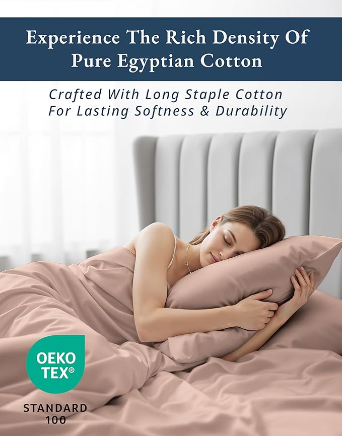 LANE LINEN Luxury 100% Egyptian Cotton Bed Sheets Twin Size, Fully Elasticized Reinforced 15 Inch Extra Deep Pocket Twin Sheets, Soft & Comfy Sateen Weave for Silky Finish - Sepia Rose