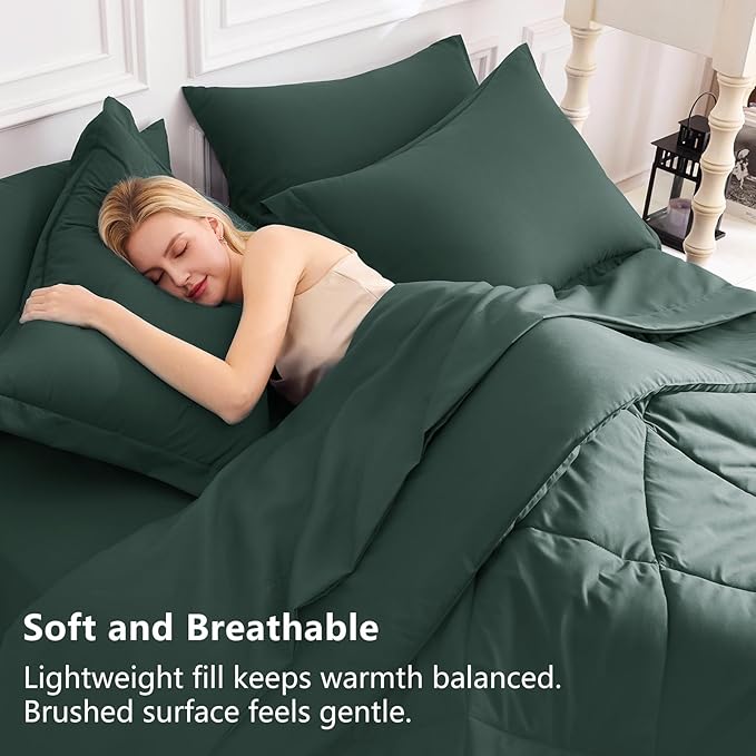 CozyLux King Size Comforter Set Forest Green - 7 Pieces Bed in a Bag King, Luxury Soft Bed Set for All Seasons, Bedding Set with Down Alternative Comforter, Sheets, Pillowcases & Shams