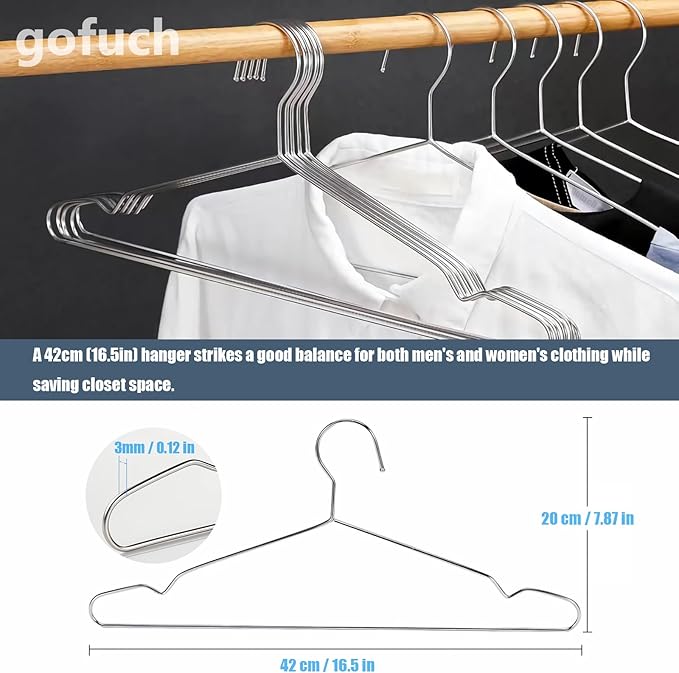 Clothes Hangers 40 Pack - Heavy Duty Stainless Steel Metal Hangers, Ultra Thin Space Saving Wire Coat Hangers with Non-Slip Shoulders (16.5 Inch)