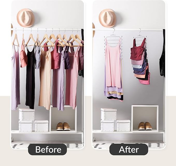 ZEDODIER 2 Pack Tank Top Hanger Space Saving, Bra Hangers for Closet Organizer, Hanging Bra Organizer Tank Tops Holder with 16 Hooks, Metal Closet Organizers and Storage Small Space Solutions, Silver