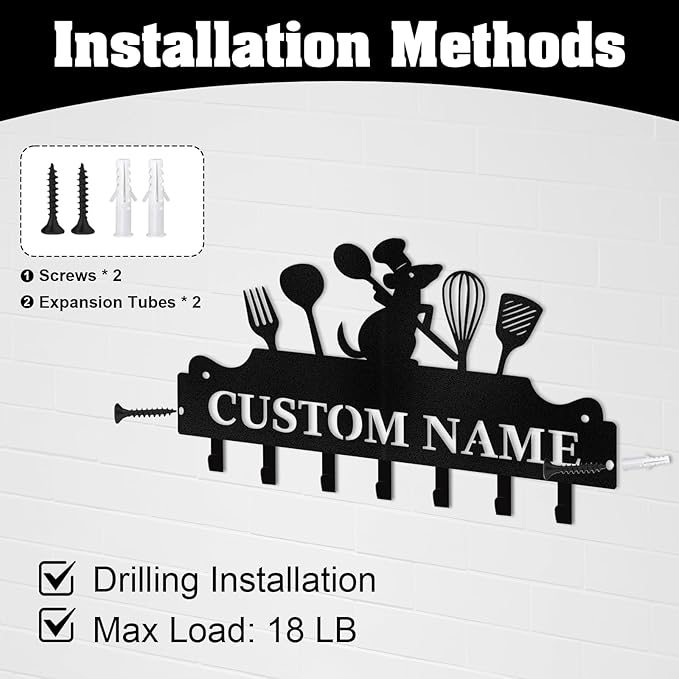Personalised Key Holder for Wall, Kitchen Theme Key Holder Wall Mount, Kitchen Hooks for Utensils, Decorative Key Hanger Organizer for Dining Room Restaurant Entryway, Home Decor Gifts