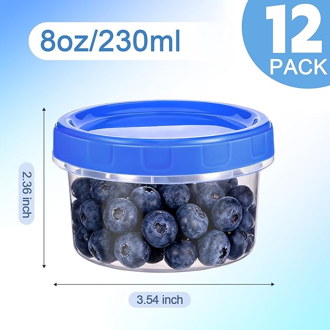 12 Pcs 8 oz Plastic Containers with Screw Lids, Reusable Clear Food Storage Containers with Pen and Brush for Snack Salad Fruit, Freezer Storage Containers, Microwave & Dishwasher Safe