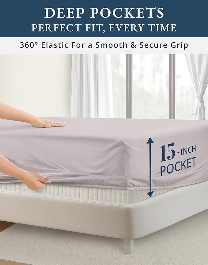LANE LINEN 100% Egyptian Cotton Bed Sheets King Size, Mercerized Cotton Bedding Sheets, Luxury Hotel Thick Deep Pocket King Sheet Set, French Seams Elegant - Gray Lilac