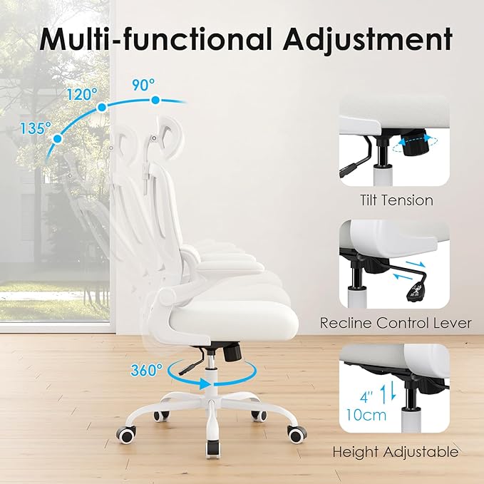 Farini Ergonomic Office Chair, Desk Chair with Headrest and Lumbar Support, High Back Swivel Home Office Chair with Headrest for Home Office Bedroom, Gifts, White & Beige