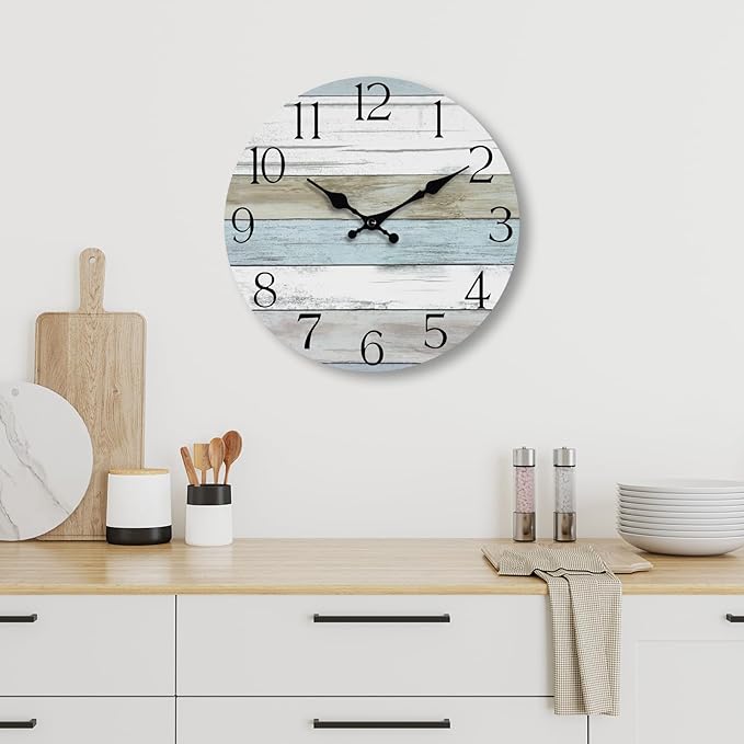 HYLANDA Wall Clock, Silent Non Ticking Wall Clocks Battery Operated, Rustic Wooden Clocks Decorative for Kitchen, Bathroom, Bedroom, Living Room, (8 Inch)