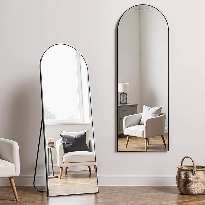 Arched Full Length Mirror, Floor Mirror with Stand, 59"x16" Mirrors for Home Decor, Full Length Body Floor Mirrors, Wall Mounted Mirror for Bedroom, Black