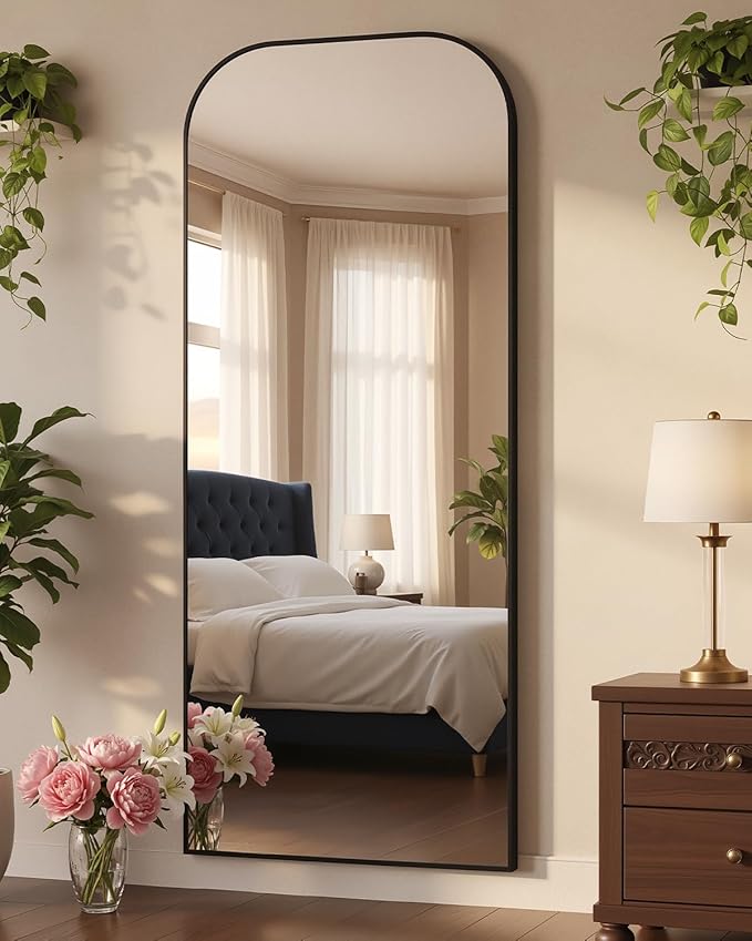 Antok Full Length Mirror, 71"x26" Floor Mirror Freestanding, Arched Floor Standing Large Mirrors Full Body Mirrors with Stand for Bedroom, Hanging Mounted Mirror for Living Room, Black