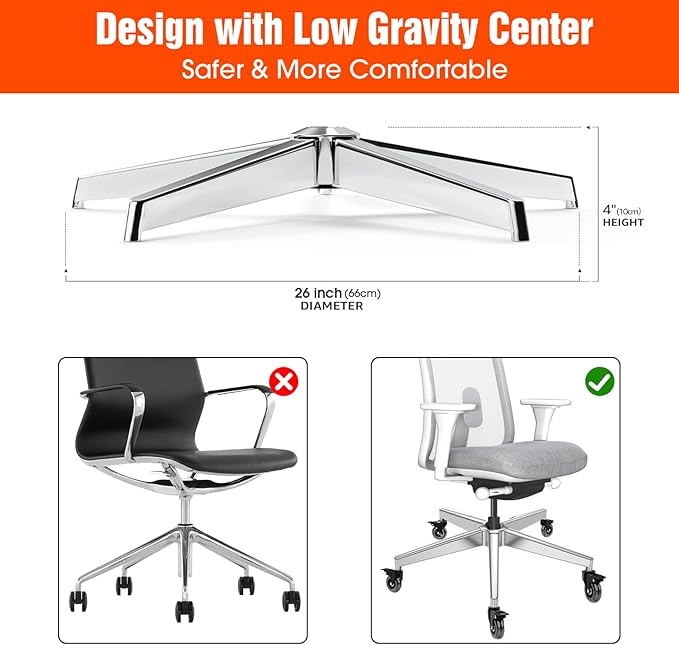 Office Chair Base Replacement (3300 lbs) - Heavy Duty Alloy Office Chairs Base Replacement, Office Chair Reinforced Metal Legs