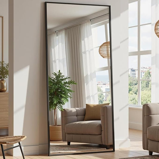 Full Length Mirror, 71"x32" Full Body Mirror, Floor Mirrors with Stand, Body Mirrors Standing Hanging Leaning Against Wall,Aluminum Frame Mirrors for Bedroom Cloakroom,Living Room,Black