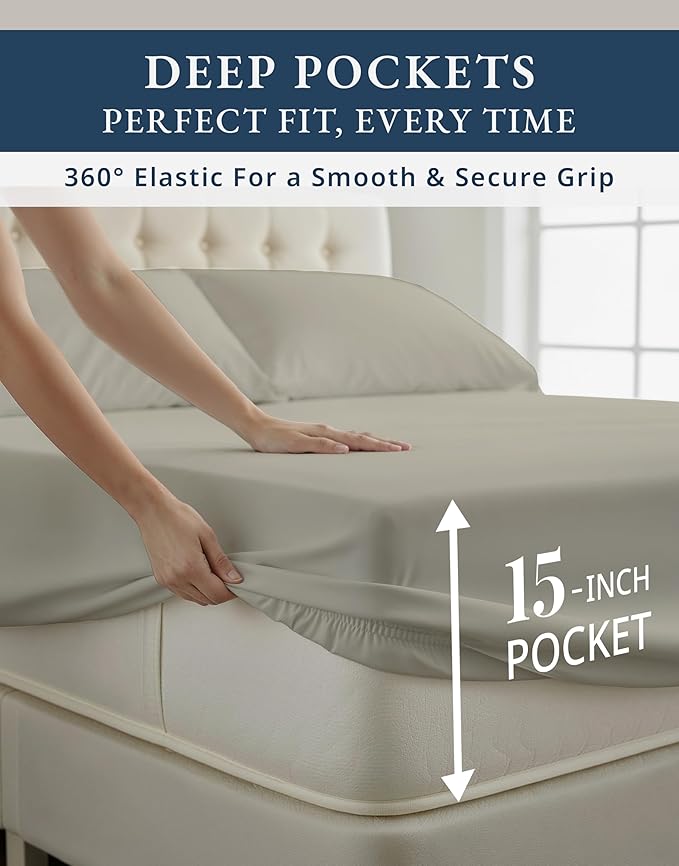 LANE LINEN 100% Egyptian Cotton Full Bed Sheets, Sustainably Produced Luxury Hotel Like Thick Full Size Sheets Set, Naturally Temperature Regulating Machine Washable Cotton Sheets - Silver