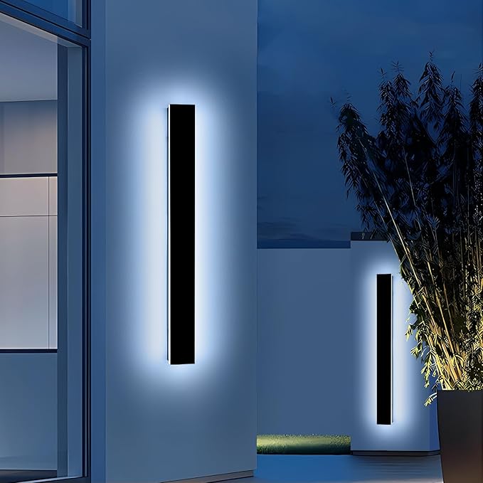 2 Pack 47.2inch Long Linear Outdoor Wall Light, 6000K Cold White Modern Wall Mounted Sconce, IP65 Waterproof, 42W, Black Exterior Lighting Fixture for Garage, Patio, Porch, Garden
