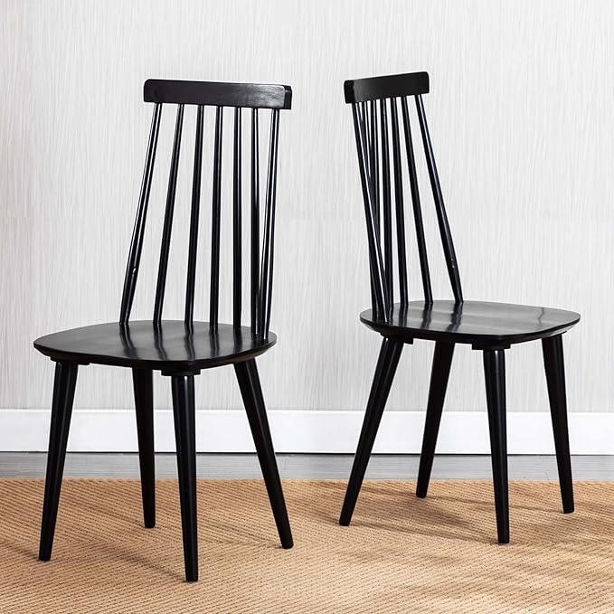 DUHOME Black Windsor Wooden Dining Chairs Set of 8, Wood Dining Room Chair Black Spindle Side Kitchen Room Country Farmhouse Chairs