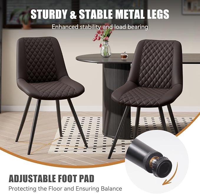 Modern Dining Chairs Set of 4, Quality Faux Leather Upholstered Dining Chairs with Metal Legs, Dinner Chairs for Dinning Room Kitchen,Dark Brown