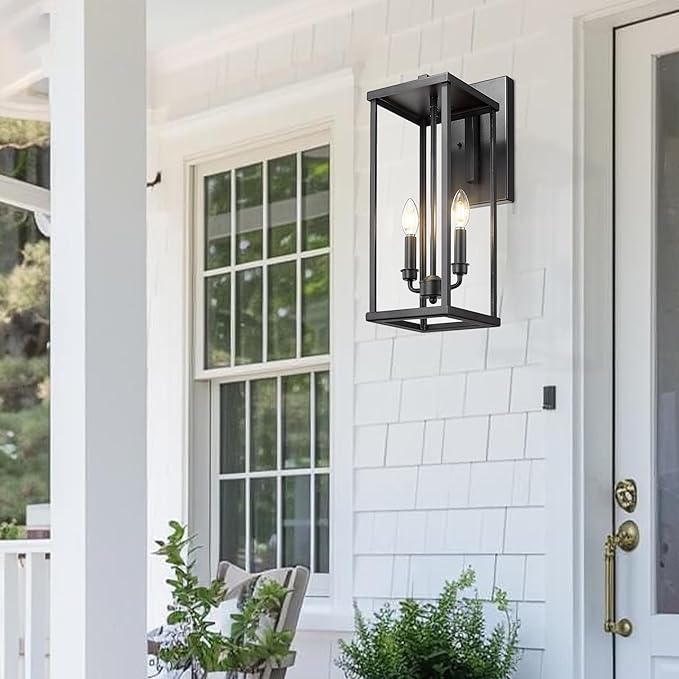 Bestshared Outdoor Wall Sconce Lights, 20 Inch Tall Exterior Wall Lighting Fixtures with Clear Glass, Anti-Rust Modern Black Outside Lantern Lamp for House Front Porch Patio(Black,20 in Height-2PACK)