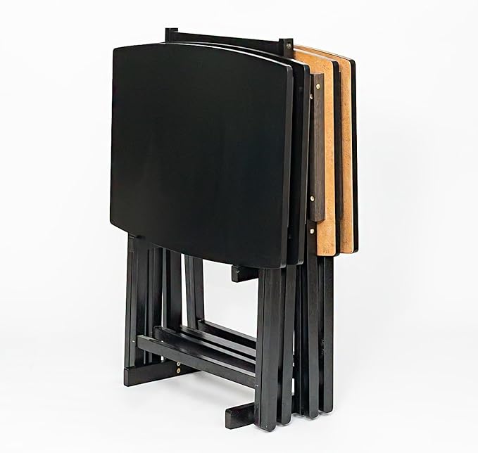 PJ Wood 5 Pack XL Oversize Tray Table for Living Room or Kitchen, Indoor TV Tray Set for Small Spaces and Family Gatherings, Black
