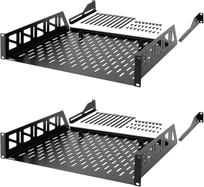 Tecmojo 2U Rack Shelf,19 inch Server Rack Shelf 14 inch Depth,Weight Capacity 110Lbs/50kg,Rack Mount Shelf for 19" Network Racks & Cabinets,with Complete Accessories (2Pack)