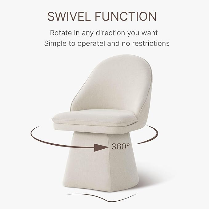 Swivel Dining Chairs Set of 4, Upholstered Mid Century Modern Deskchair with Round Back, Linen Fabric Kitchen Chairs for Dining Room, Bedroom, Dressing Room, Linen