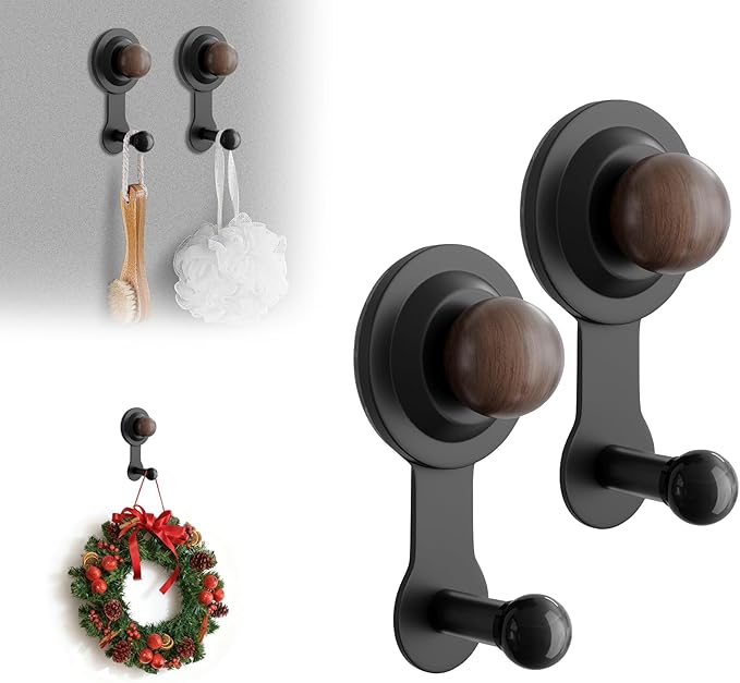 Wreath Hangers for Front Door,Suction Cup Hooks for Shower,Removable No-drill Suction Cup Hook for Door Wreaths/Glass Window/kitchen,Ideal for Holiday/Christmas Door Decoration(2 pcs - 4 suction cups)