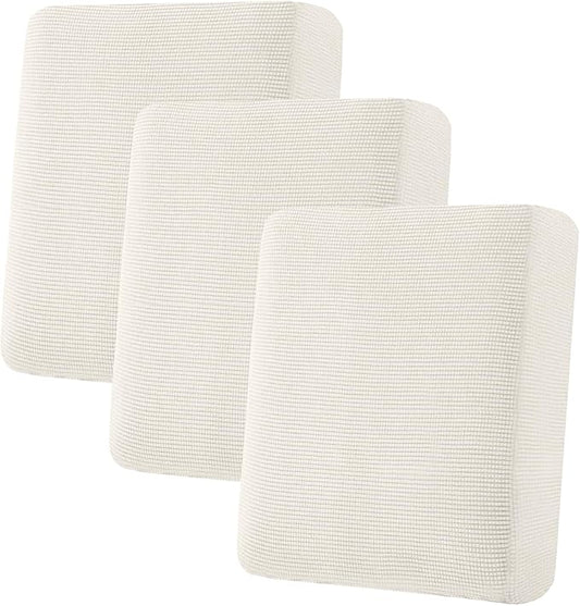 H.VERSAILTEX Super Stretch Individual Seat Cushion Covers Sofa Covers Couch Slipcover Sets Thick Jacquard Textured Twill Fabric (3 Piece Sofa Cushion Covers, Cream)