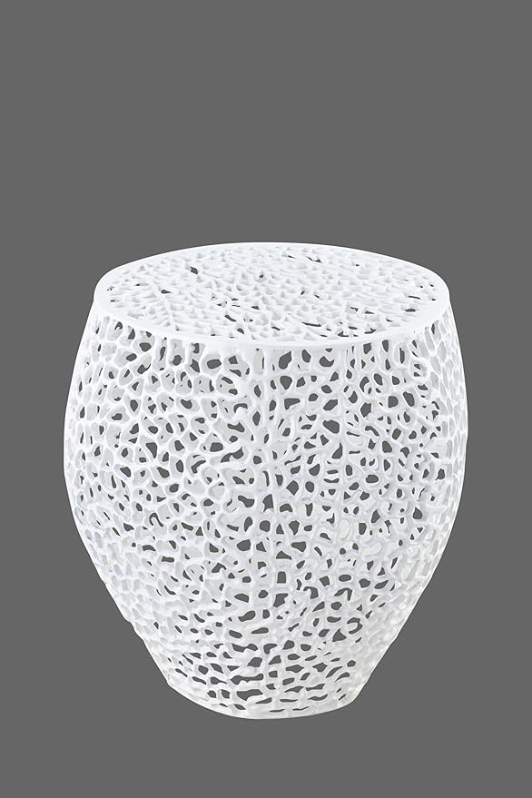 Modern Contemporary Round 20" End Table, Solid Aluminum intrigued Design, Mesh Drink Table, Creative Side Table for Living Room and Bedroom, Casted in White