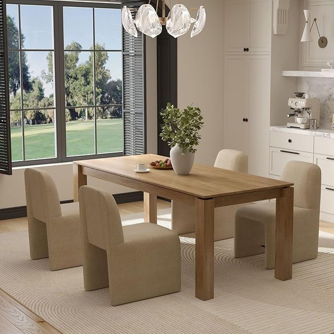 Khaki Upholstered Chenille Dining Chairs Set of 2, Mid Century Modern Dining Room Chairs with Deep Seat & Curved Back, Armless Side Chair Comfy Kitchen Chairs for Living Room/Kitchen