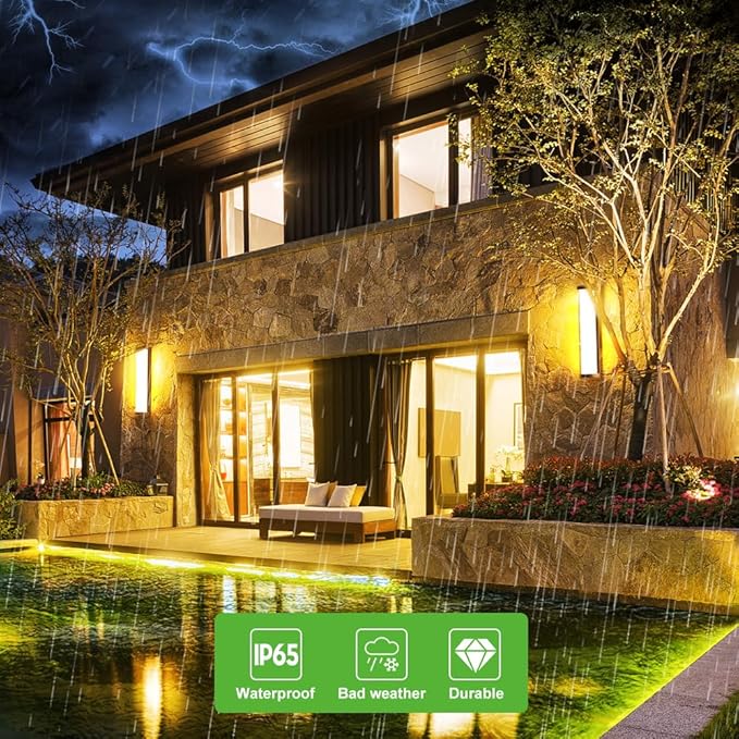 Sytmhoe Outdoor Wall Lights 2Packs,10%-100% Dimming LED Modern Outdoor Wall Light, 23.6in Black Exterior Light Fixture Suitable for Garage Courtyard Bathroom House(3000K)