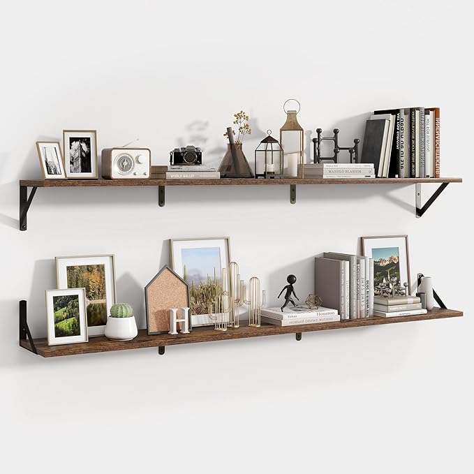 Axeman Floating Shelves for Wall 55 Inch | 55W x 8D Rustic Wood Floating Shelves Set of 2 | 8" Deep Wall Shelves for Bathroom Kitchen Living Room | Bookshelf Display Shelves - Rustic Brown