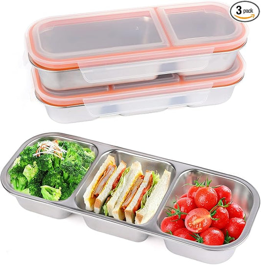 WELTOKE 3 Pack Stainless Steel Snack Containers for Kids & Adults,Metal Snack Containers with Lids,Reusable Snack Container for School, Work, Home & Travel