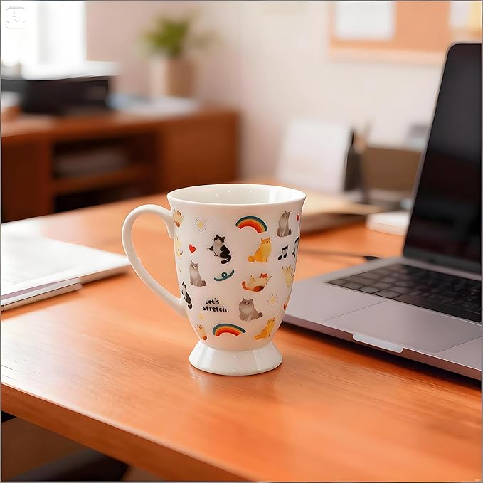 Cute Cat Cups Crazy Cat Lady Porcelain Coffee Mugs and English Breakfast Tea Set Reusable Ceramic Cup Animal Mug as Best Gift for for Mom, Daughter, Sister, Aunt, Wife, Best Friends, Coworkers