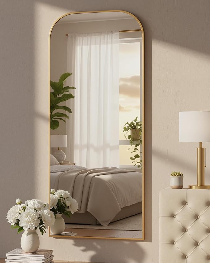 Antok Full Length Mirror, 71"x28" Floor Mirror Freestanding, Arched Floor Standing Large Mirrors Full Body Mirror with Stand for Bedroom, Hanging Mounted Mirrors for Living Room, Gold