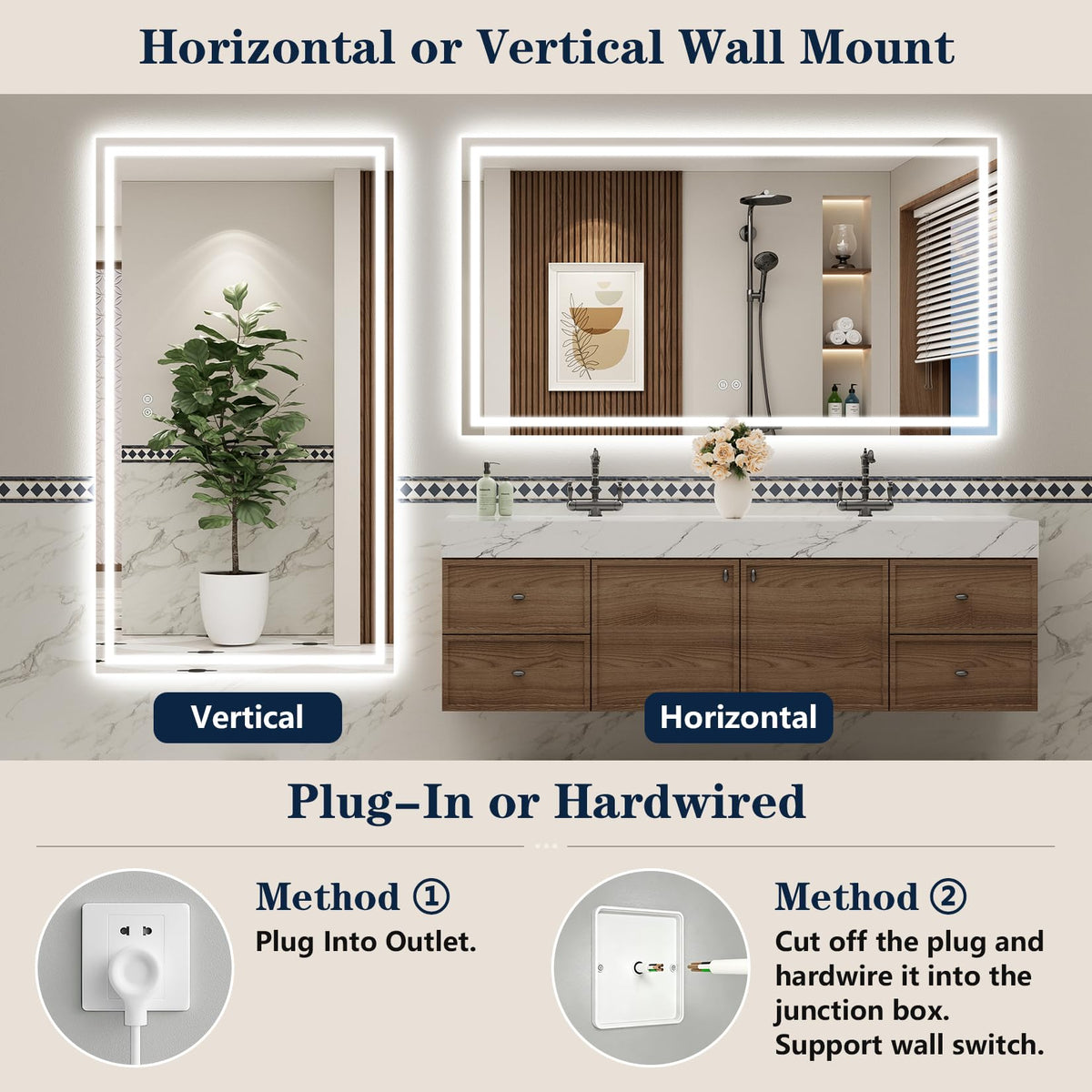 VEEYLOS 96x36 Inch LED Bathroom Mirror with Lights, Backlit & Front Lit