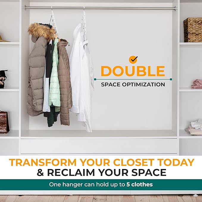 CraftyCrocodile Space Saving Hangers for Clothes - 4 in Pack, Heavy Duty Plastic, Multi Closet Space Savers for Shirts, Pants, Jeans, Sweaters - Hanger Organizer Space Saver, White