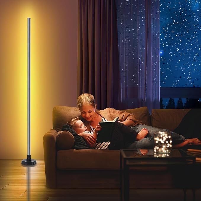 Corner Floor Lamp RGBW, LED Floor Lamp with APP, IF Remote Control, Music Sync, Timer and 16 Million DIY Colors, Smart Corner Light for Gaming Rooms Bedrooms