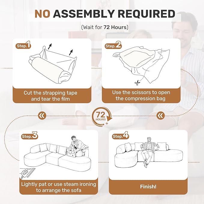 114 Inch Boneless Couches for Living Room,Modern Modular Sectional Sofa with Chaise,L-Shape Cloud Sectional Couch,No Assembly Required,Beige