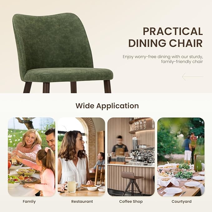 Wooden Dining Chairs Set of 2, Upholstered Kitchen Dining Room Chair, Modern Farmhouse Dinner Chair for Restaurant & Cafe, Green
