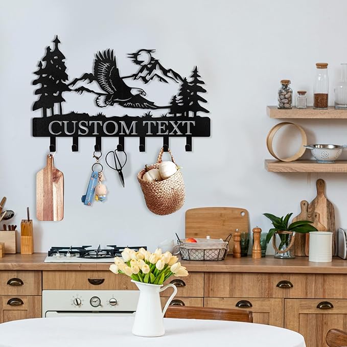 Personalized Eagle Key Holder Wall Mounted | Custom Name Metal Key Hooks for Organizer | Key Rack | Coat Rack | Home Metal Decor for Storage, Kitchen, Hallway, Bedroom, Office