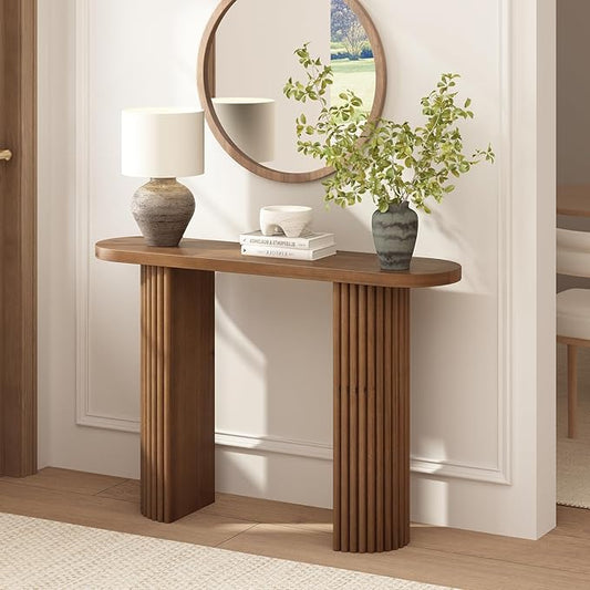 Fluted Solid Wood Console Table-39.2" Farmhouse Entryway Table with Rounded Corners, Morden Sofa Tables Behind Couch for Foyer, Entrance, Living Room, Hallway