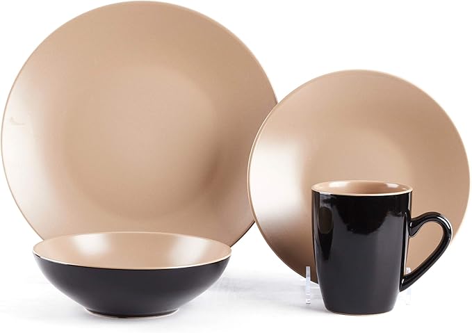Colors Life 16pc Dinnerware Set，Very Berry - 4 Assorted Colors Beige, Berry, Plum, and Rose