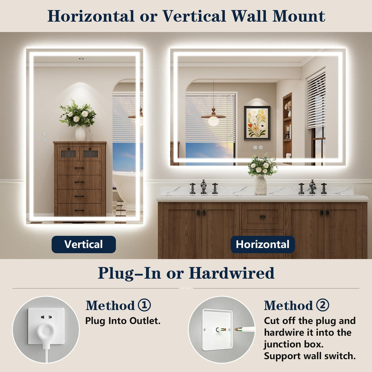 VEEYLOS 55x36 Inch LED Bathroom Mirror with Lights, Backlit & Front Lit