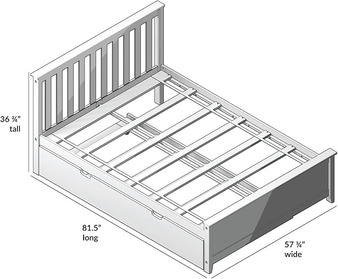 Max & Lily Full Bed, Wood Bed Frame with Headboard For Kids with Trundle, Slatted, White