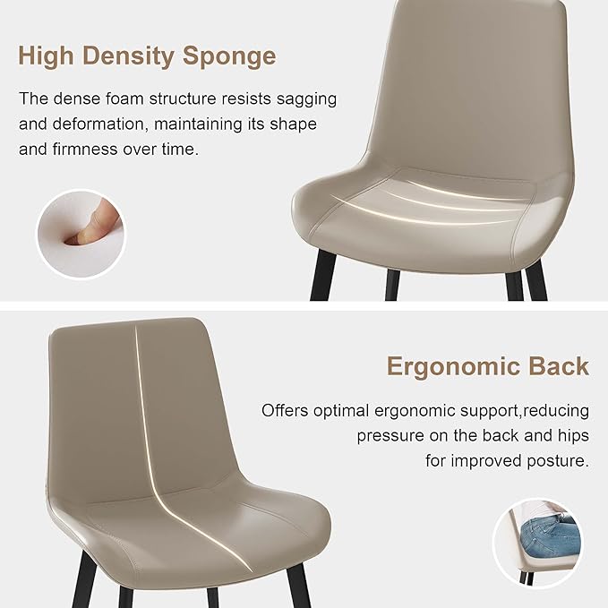Dining Chairs with Comfortable Backrest and Sturdy Metal Legs, Modern Upholstered PU Leather Kitchen & Office Chairs for Dining Room, Restaurant Or Living Room (White, 8-Set)