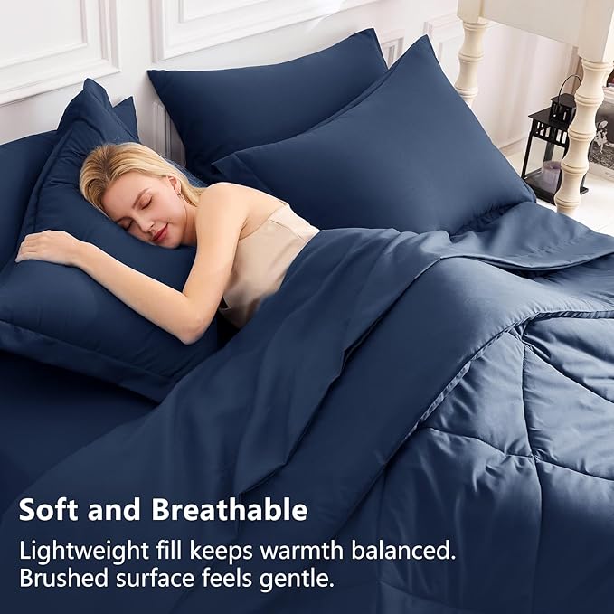 CozyLux Oversized King Comforter Set Navy Blue, 7 Pieces Bed in a Bag Comforter Set with Sheets Luxury Bed Set for All Seasons, Bedding Set with Down Alternative Comforter, Sheets, Pillowcases & Shams